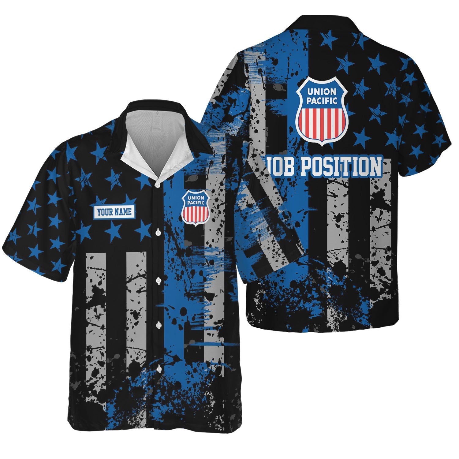 Railspirit Personalized Union Pacific Railroad Hawaiian Shirt Artistic Paint American Flag Style Big Boy Train Shirt