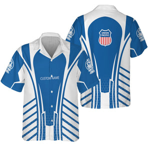 Railspirit Personalized Union Pacific Railroad Hawaiian Shirt Striped Railroad Style Big Boy Train Shirt All Over Print