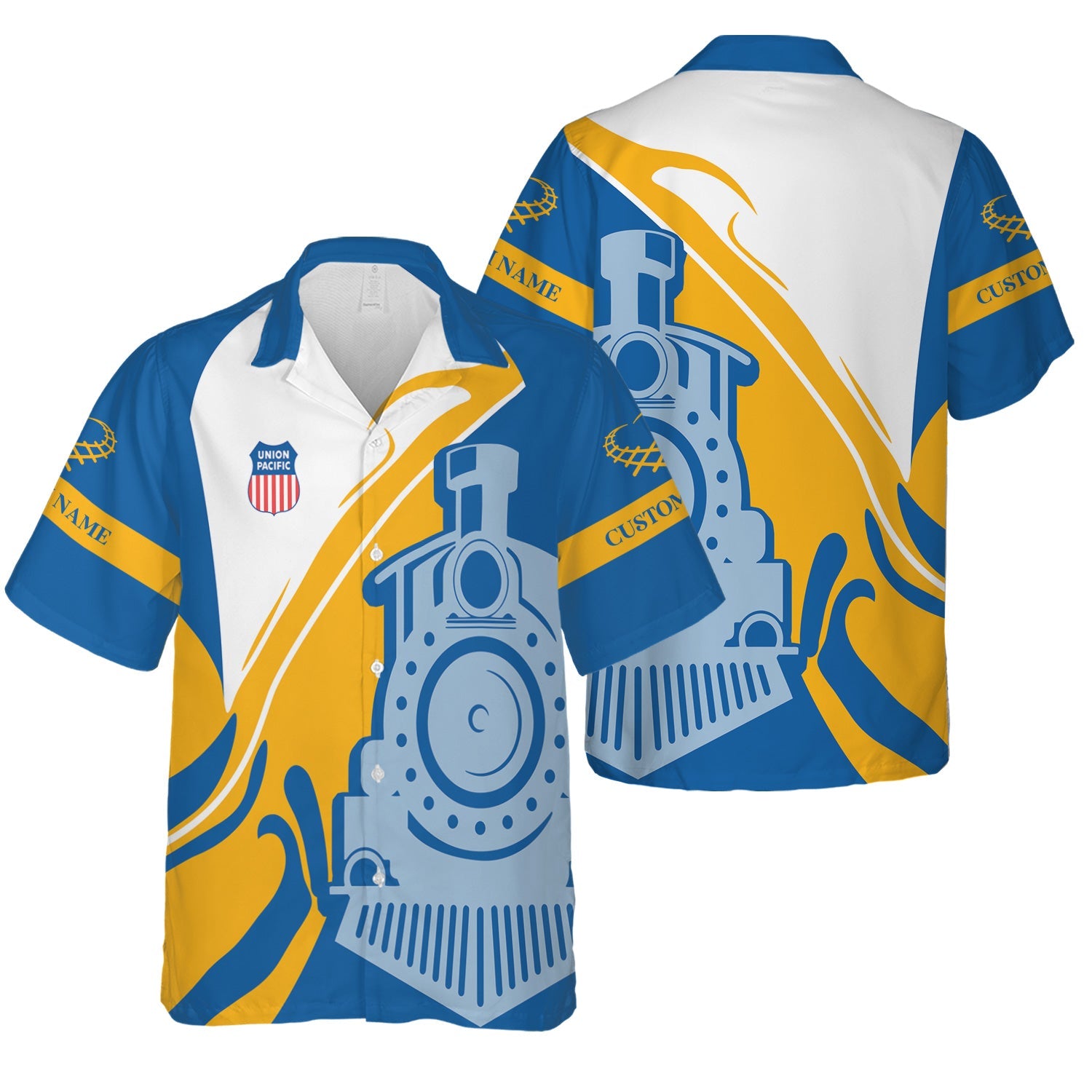 Railspirit Personalized Union Pacific Railroad Hawaiian Shirt Flame-Inspired Style Big Boy Shirt Gift Idea For Train Lovers