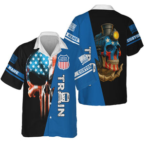 Railspirit Personalized Union Pacific Railroad Hawaiian Shirt Train Skull American Flag Big Boy Shirt All Over Print