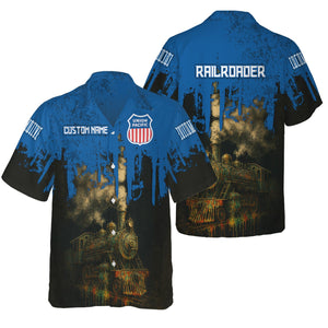 Railspirit Personalized Union Pacific Railroad Hawaiian Shirt Vintage Train Art Style Big Boy Shirt For Locomotive Fans