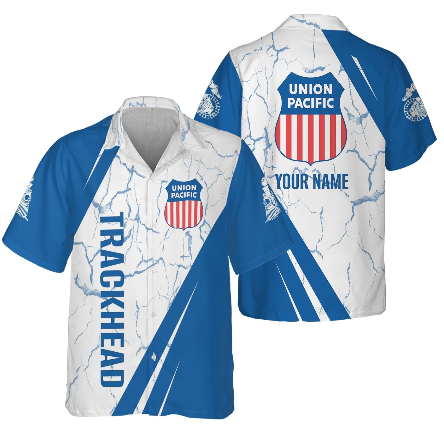 Railspirit Personalized Union Pacific Railroad Hawaiian Shirt Crackle Texture Style Big Boy Shirt For Trackhead
