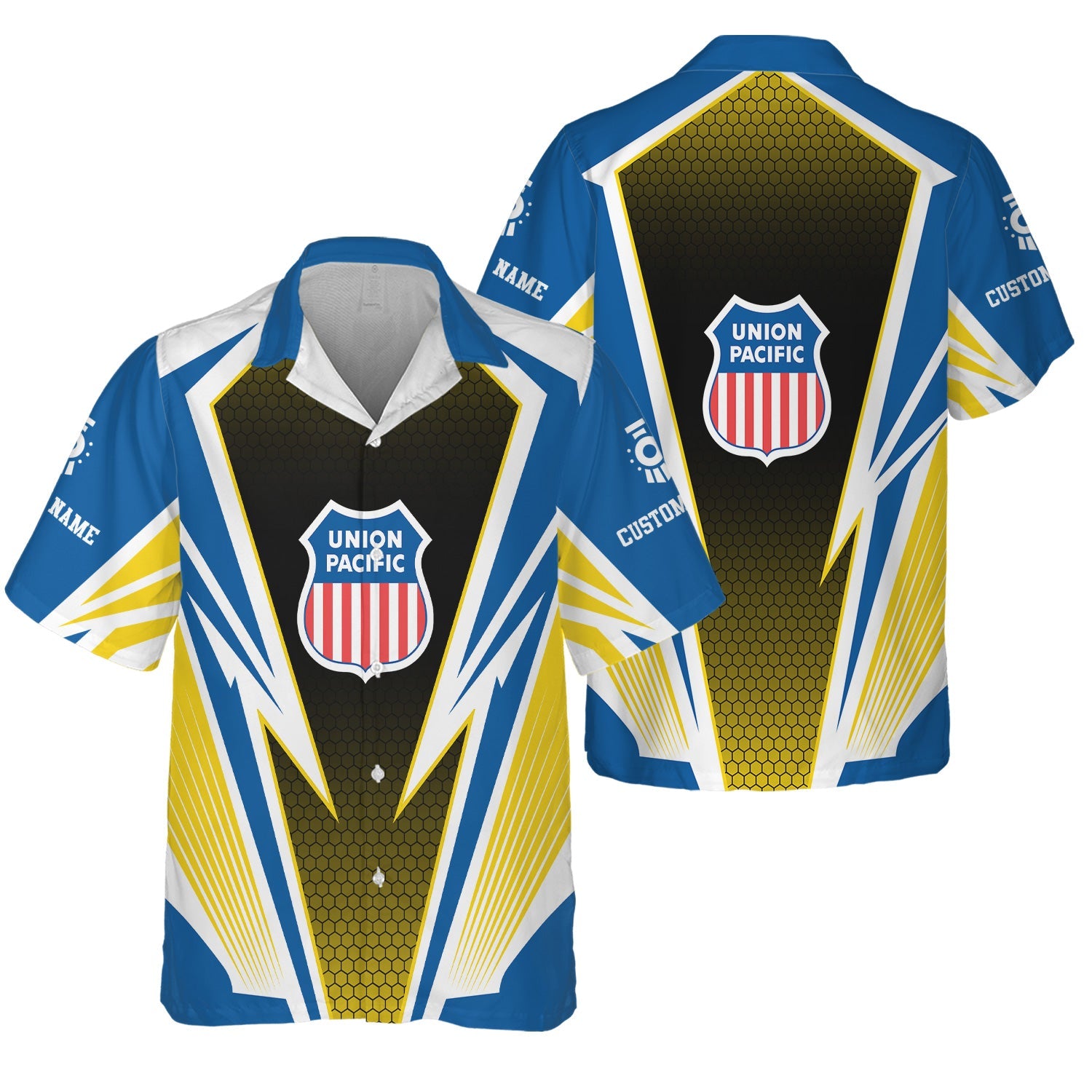 Railspirit Personalized Union Pacific Railroad Hawaiian Shirt Lightning Graphic Style Big Boy Shirt Gift Idea For Train Lover