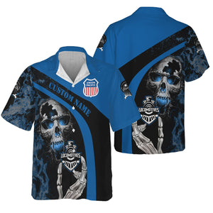 Railspirit Personalized Union Pacific Railroad Hawaiian Shirt Flame Skull Design Big Boy Train Shirt for Locomotive Fans