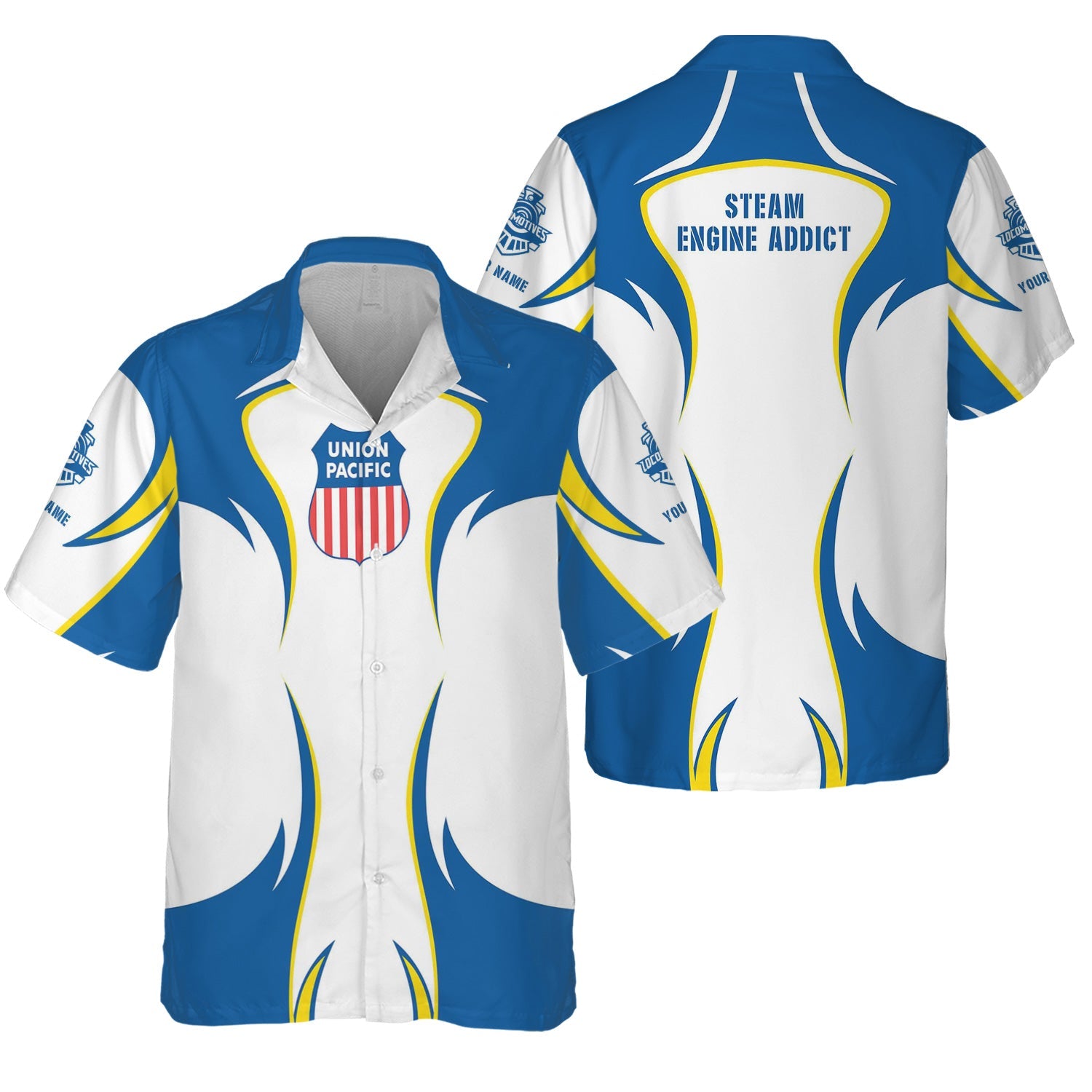 Railspirit Personalized Union Pacific Railroad Hawaiian Shirt Distinctive Flame Style Big Boy Shirt For Steam Engine Addict