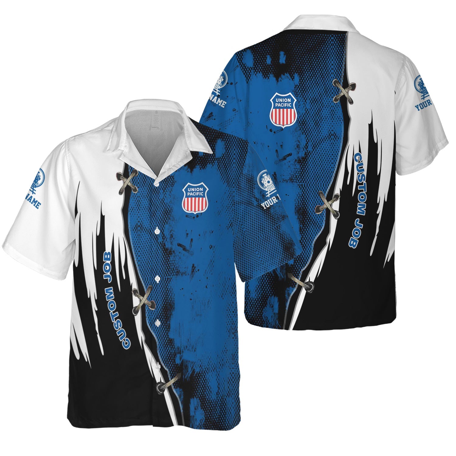 Railspirit Personalized Union Pacific Railroad Hawaiian Shirt Retro Stitches Design with Custom Position Big Boy Train Shirt