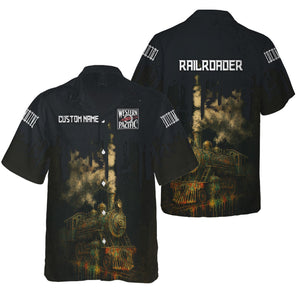 Railspirit Personalized Western Pacific Railroad Hawaiian Shirt Vintage Train Art Style Shirt For Locomotive Fans