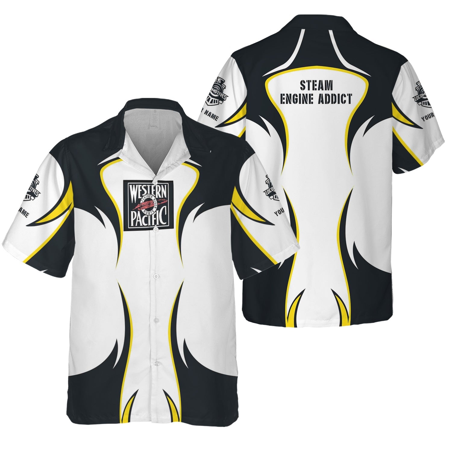 Railspirit Personalized Western Pacific Railroad Hawaiian Shirt Distinctive Flame Style Shirt For Steam Engine Addict