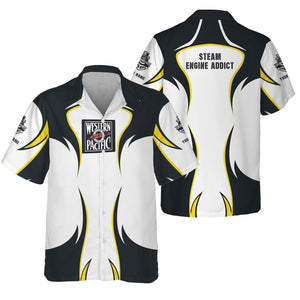 Railspirit Personalized Western Pacific Railroad Hawaiian Shirt Distinctive Flame Style Shirt For Steam Engine Addict