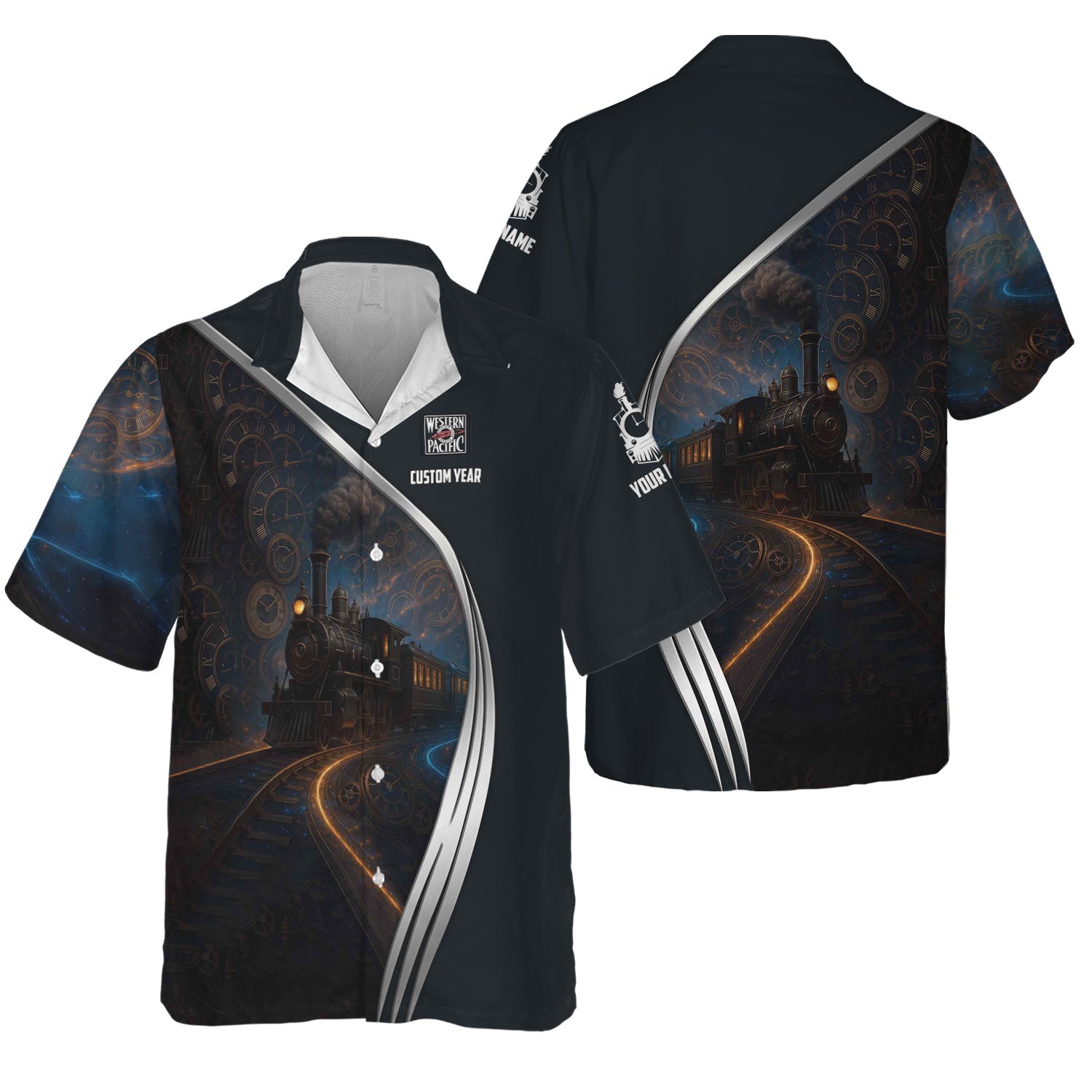 Railspirit Personalized Western Pacific Railroad Hawaiian Shirt Steampunk Locomotive with Custom Year Train Shirt