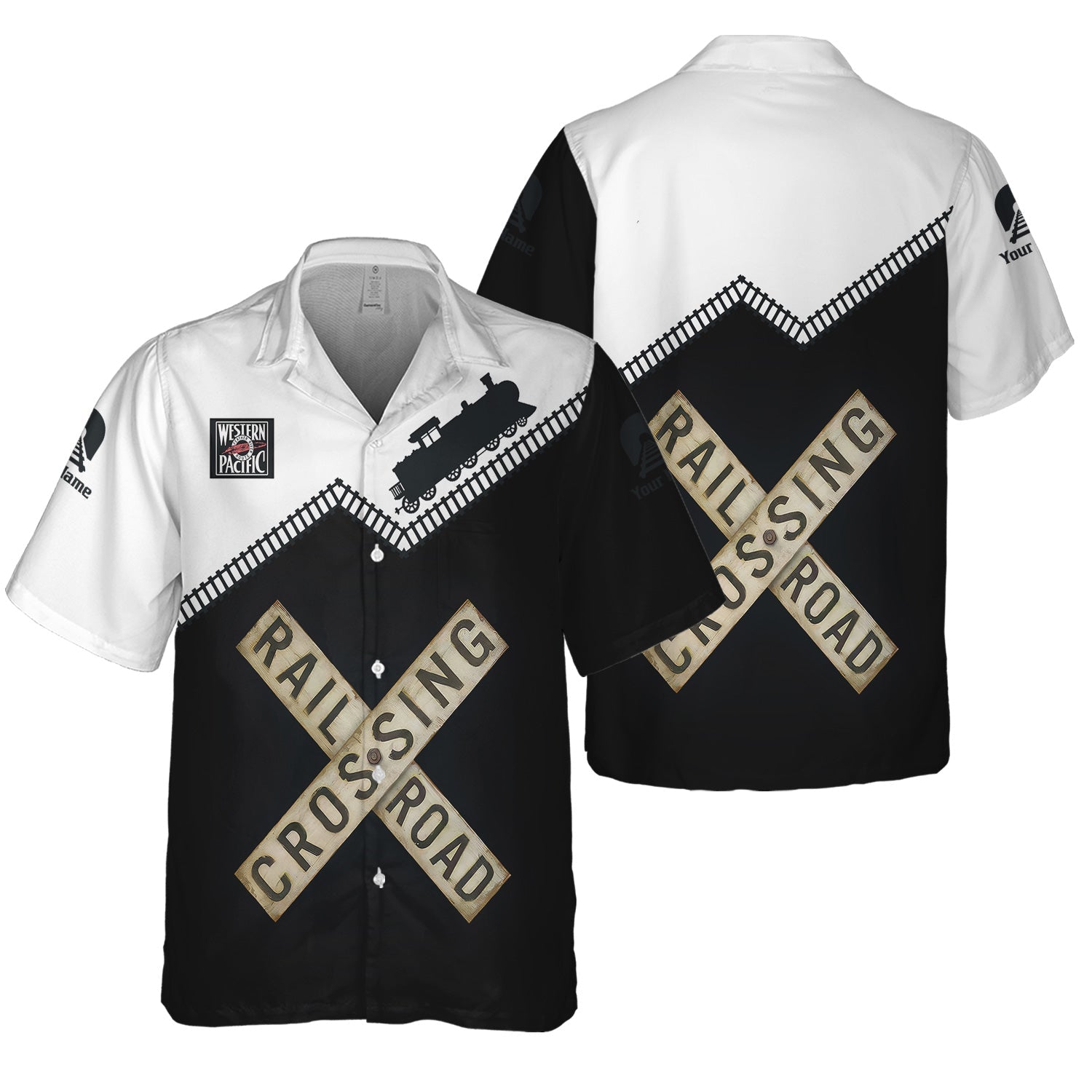 Railspirit Personalized Western Pacific Railroad Hawaiian Shirt Railroad Crossing Printed Train Track Shirt