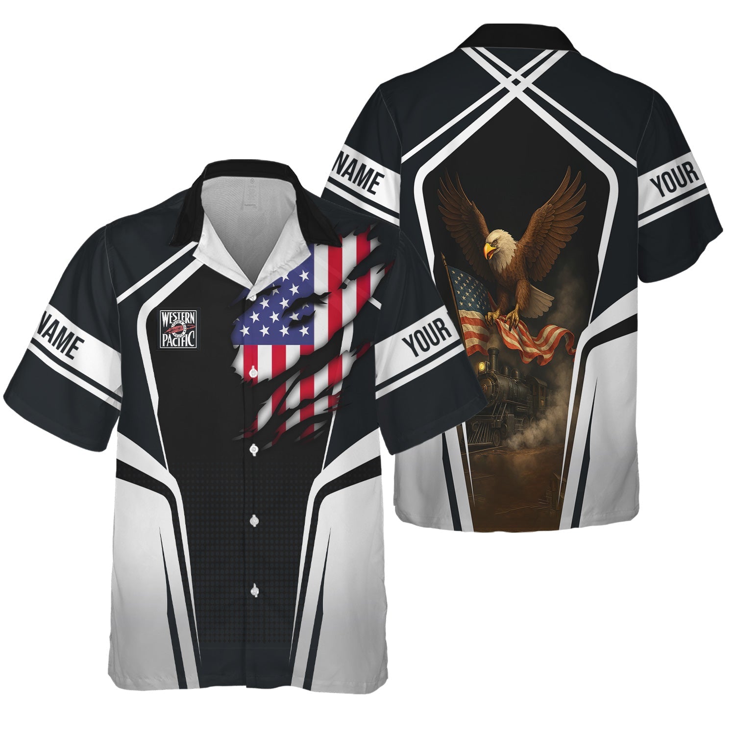 Railspirit Personalized Western Pacific Railroad Hawaiian Shirt American Eagle Vintage Train Shirt