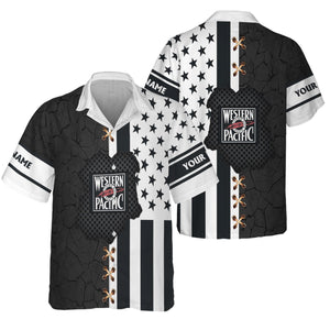 Railspirit Personalized Western Pacific Railroad Hawaiian Shirt American Flag with Crack Effect Train Shirt