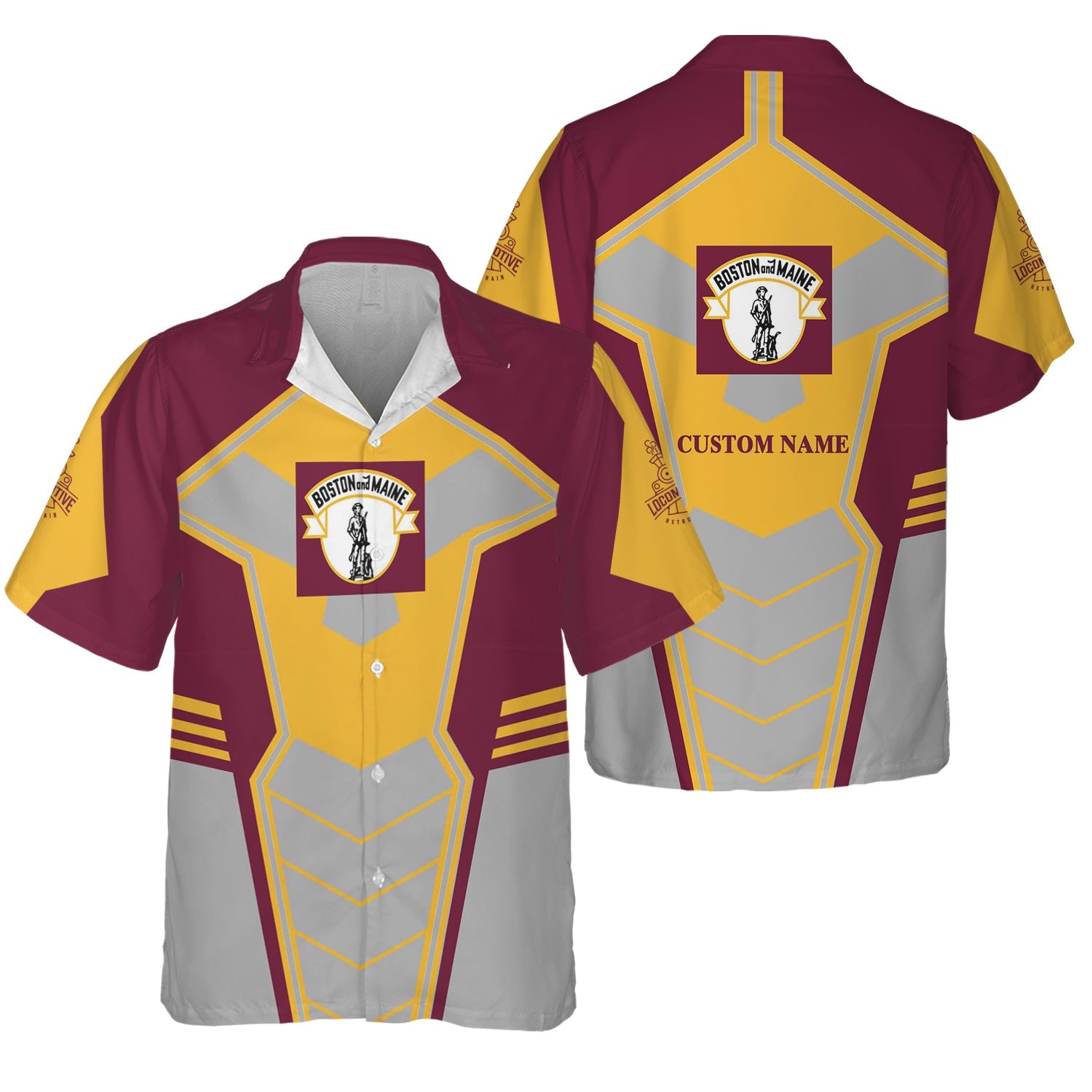 Railspirit Personalized Boston and Maine Railroad Hawaiian Shirt Engine-Inspired Style Train Shirt for Railroad Fanatic
