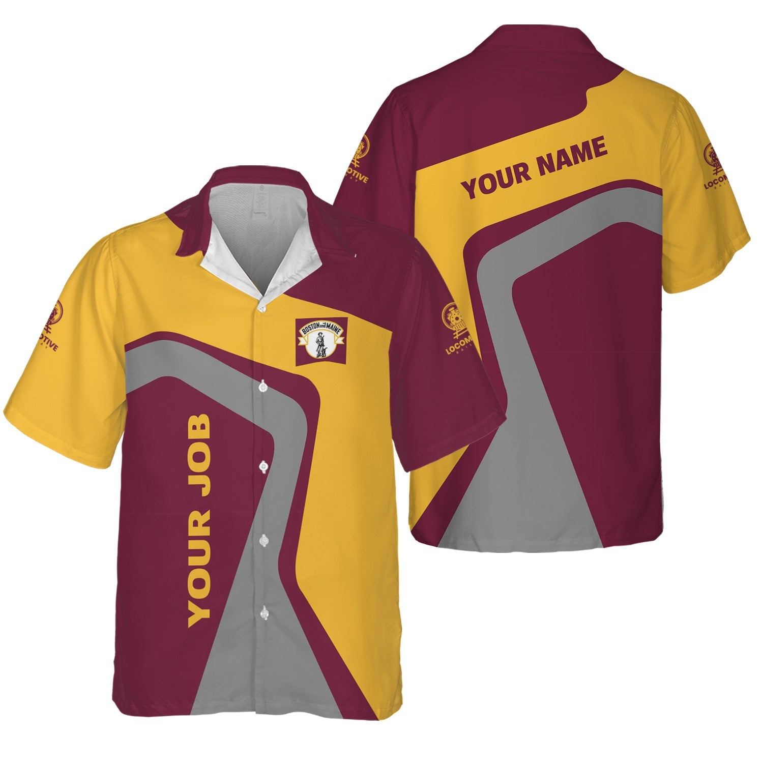 Railspirit Personalized Boston and Maine Railroad Hawaiian Shirt Unique Design with Custom Job Position Train Shirt