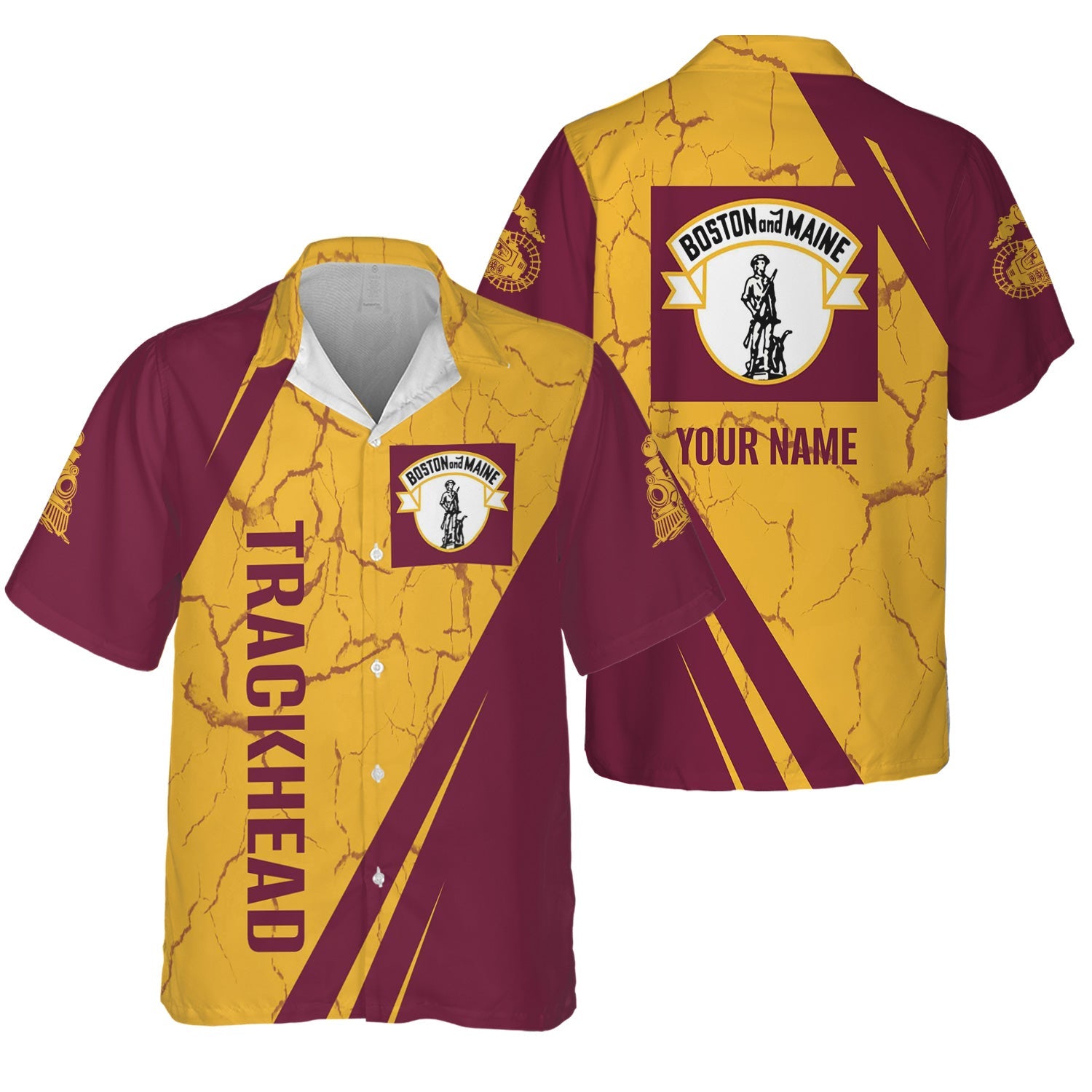 Railspirit Personalized Boston and Maine Railroad Hawaiian Shirt Crackle Texture Style Shirt For Trackhead