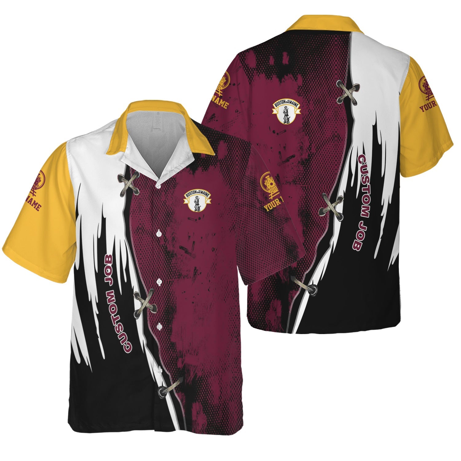 Railspirit Personalized Boston and Maine Railroad Hawaiian Shirt Retro Stitches Design with Custom Position Train Shirt