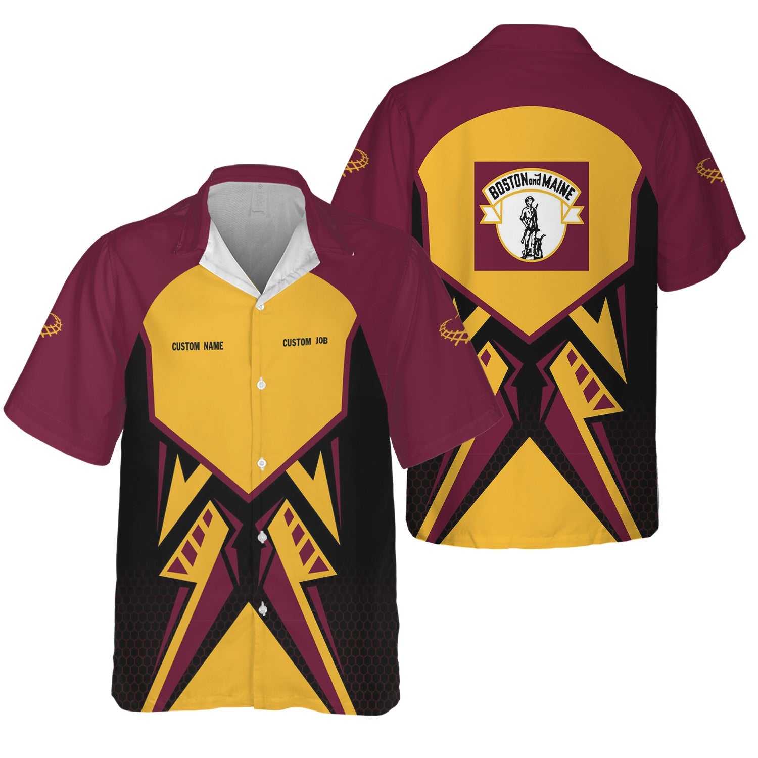 Railspirit Personalized Boston and Maine Railroad Hawaiian Shirt Vibriant Style with Custom Position Train Shirt