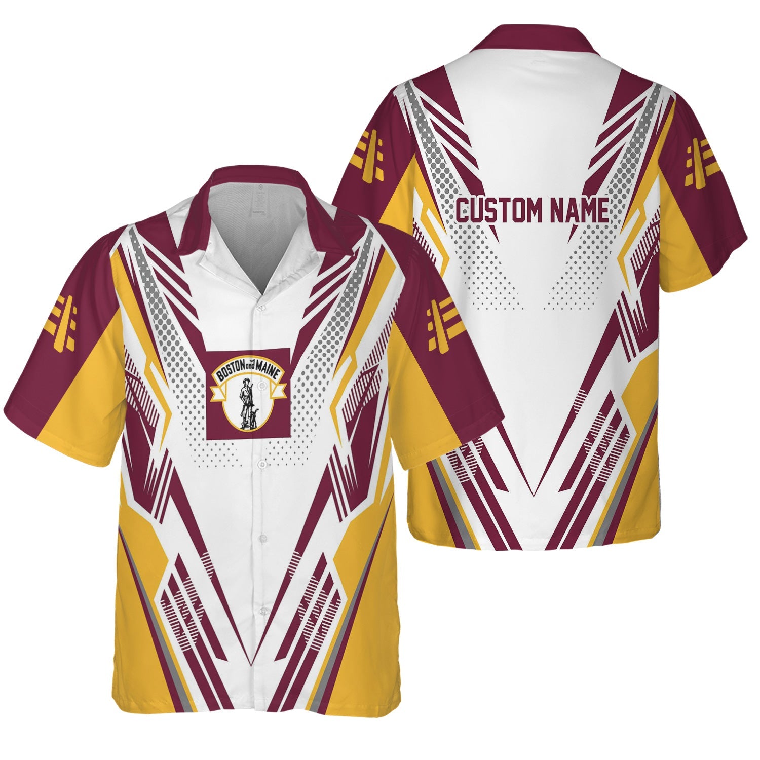 Railspirit Personalized Boston and Maine Railroad Hawaiian Shirt Railroad Tribute Design Train Shirt for Train Lovers