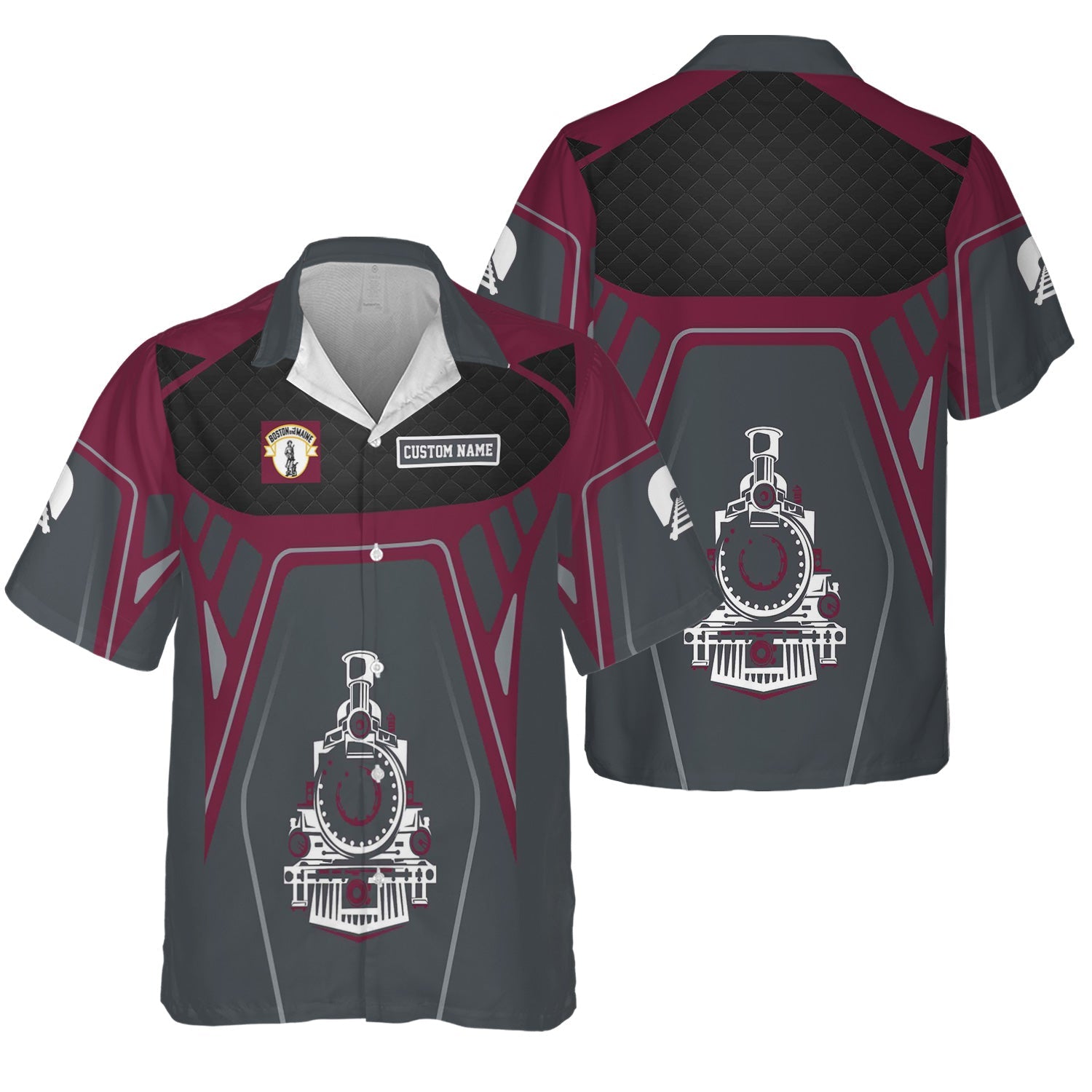 Railspirit Personalized Boston and Maine Railroad Hawaiian Shirt Steam Locomotive Engine Graphic Train Shirt All Over Print