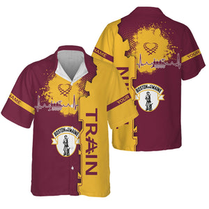 Railspirit Personalized Boston and Maine Railroad Hawaiian Shirt Engine Heartbeat and Track Love Style Shirt Gift Idea For Train Lovers
