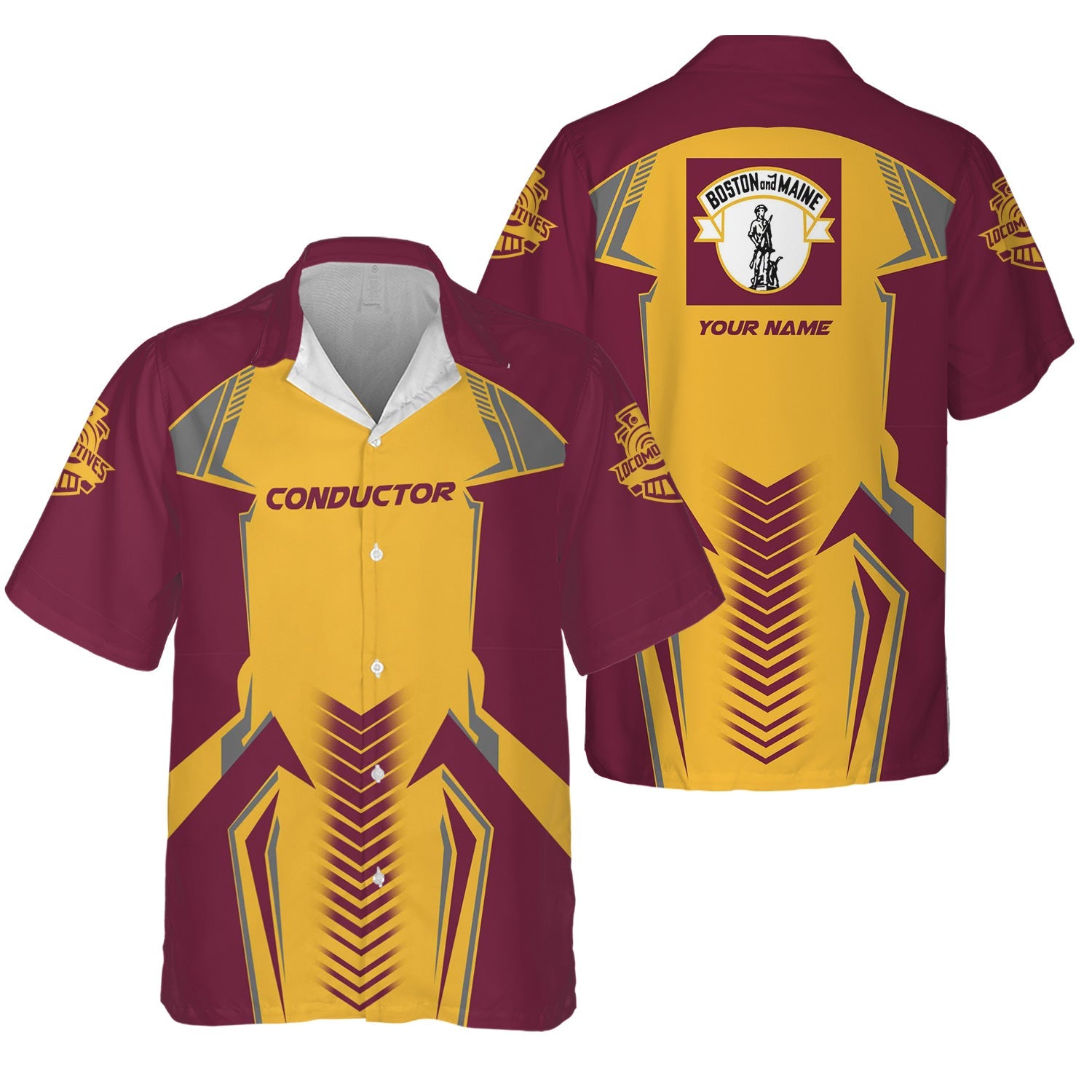 Railspirit Personalized Boston and Maine Railroad Hawaiian Shirt Standout Style with Custom Position Train Shirt