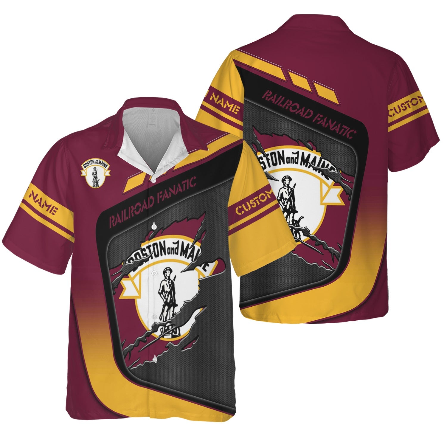 Railspirit Personalized Boston and Maine Railroad Hawaiian Shirt Ripped Texture Style Train Shirt For Railroad Fanatic