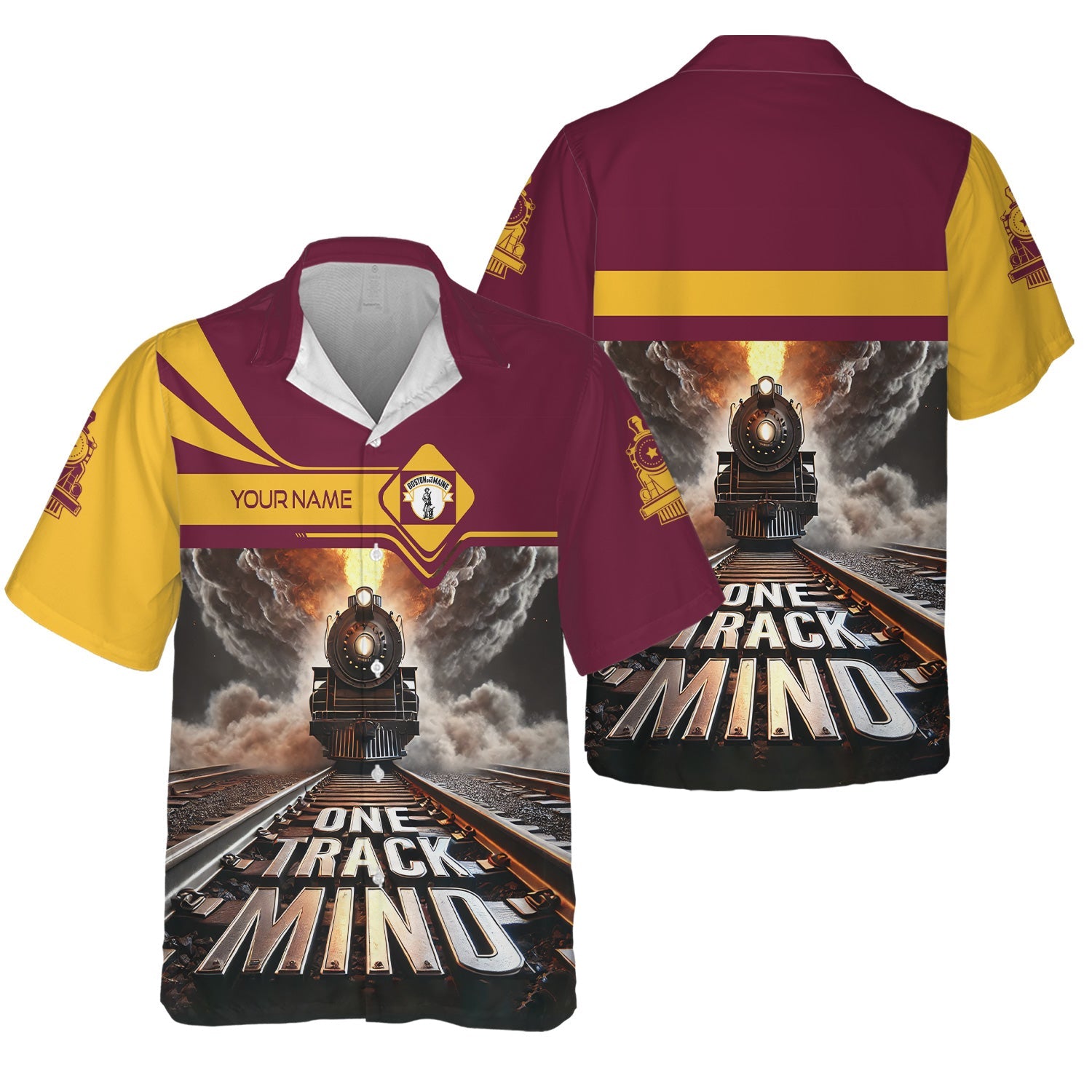 Railspirit Personalized Boston and Maine Railroad Hawaiian Shirt One Track Mind Train Printed Shirt