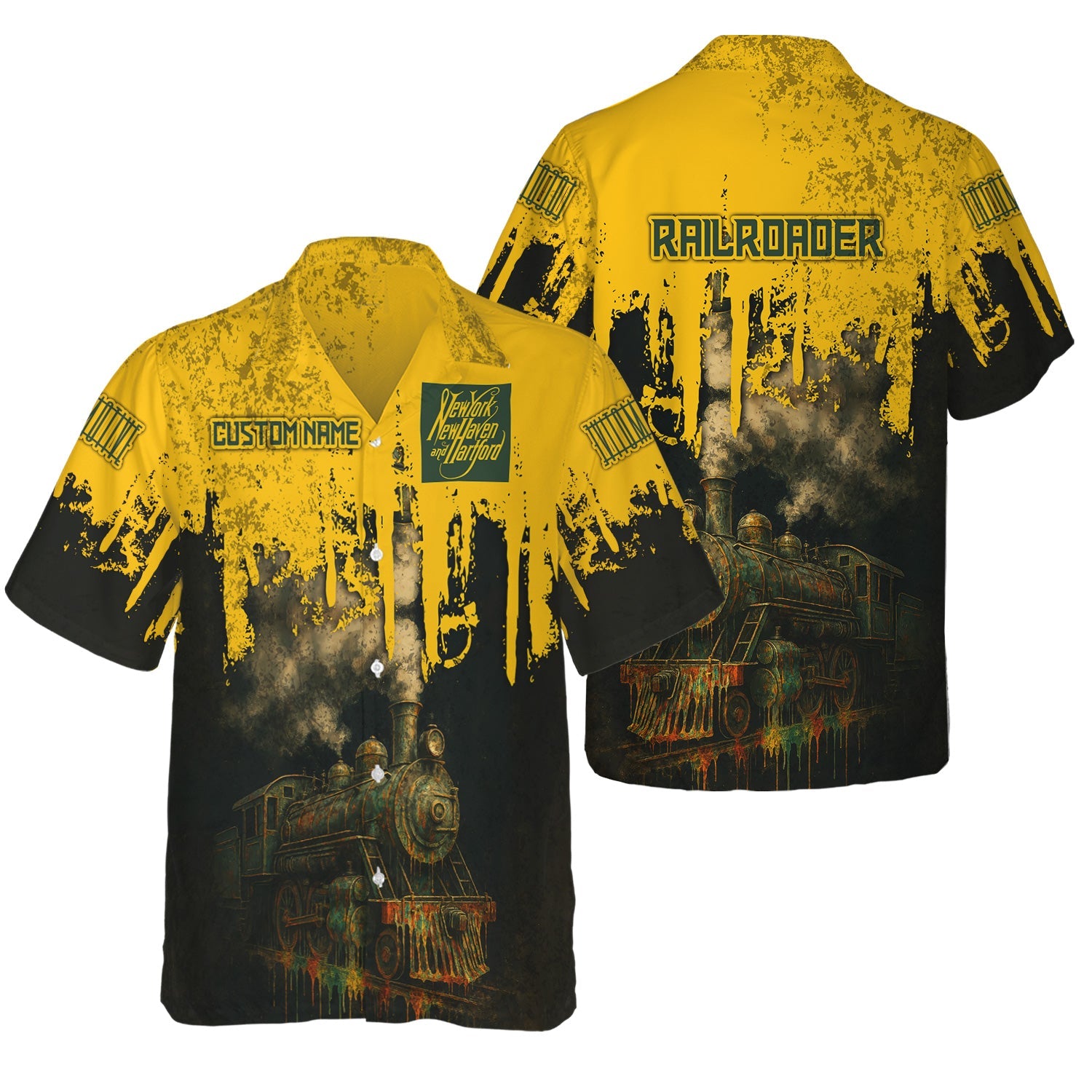 Railspirit Personalized New York, New Haven and Hartford Railroad Hawaiian Shirt Vintage Train Art Style New Haven Railroad Shirt For Locomotive Fans