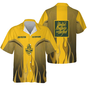 Railspirit Custom Name and Job Title New York, New Haven and Hartford Railroad Hawaiian Shirt Flame Graphic New Haven Railroad Train Shirt