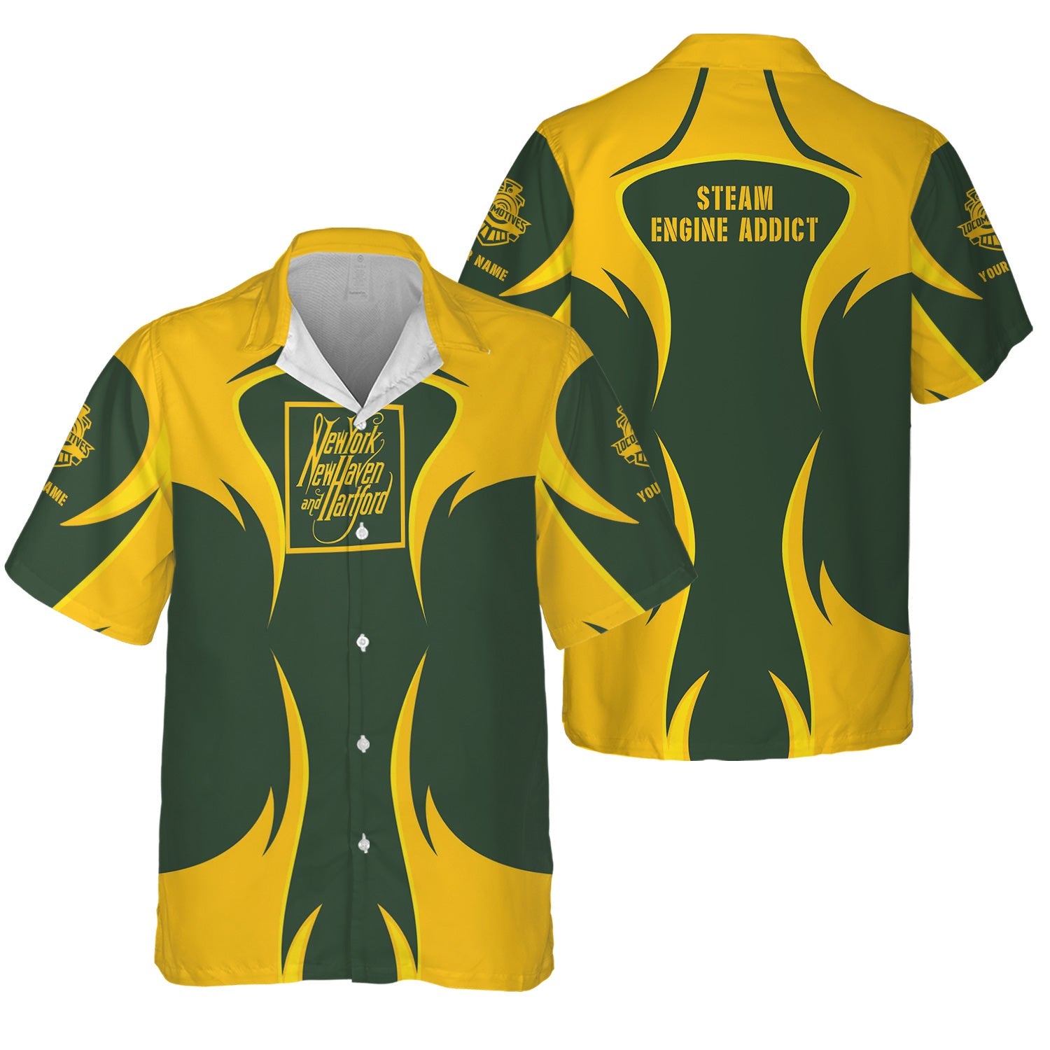 Railspirit Personalized New York, New Haven and Hartford Railroad Hawaiian Shirt Flame Style New Haven Railroad Shirt For Steam Engine Addict