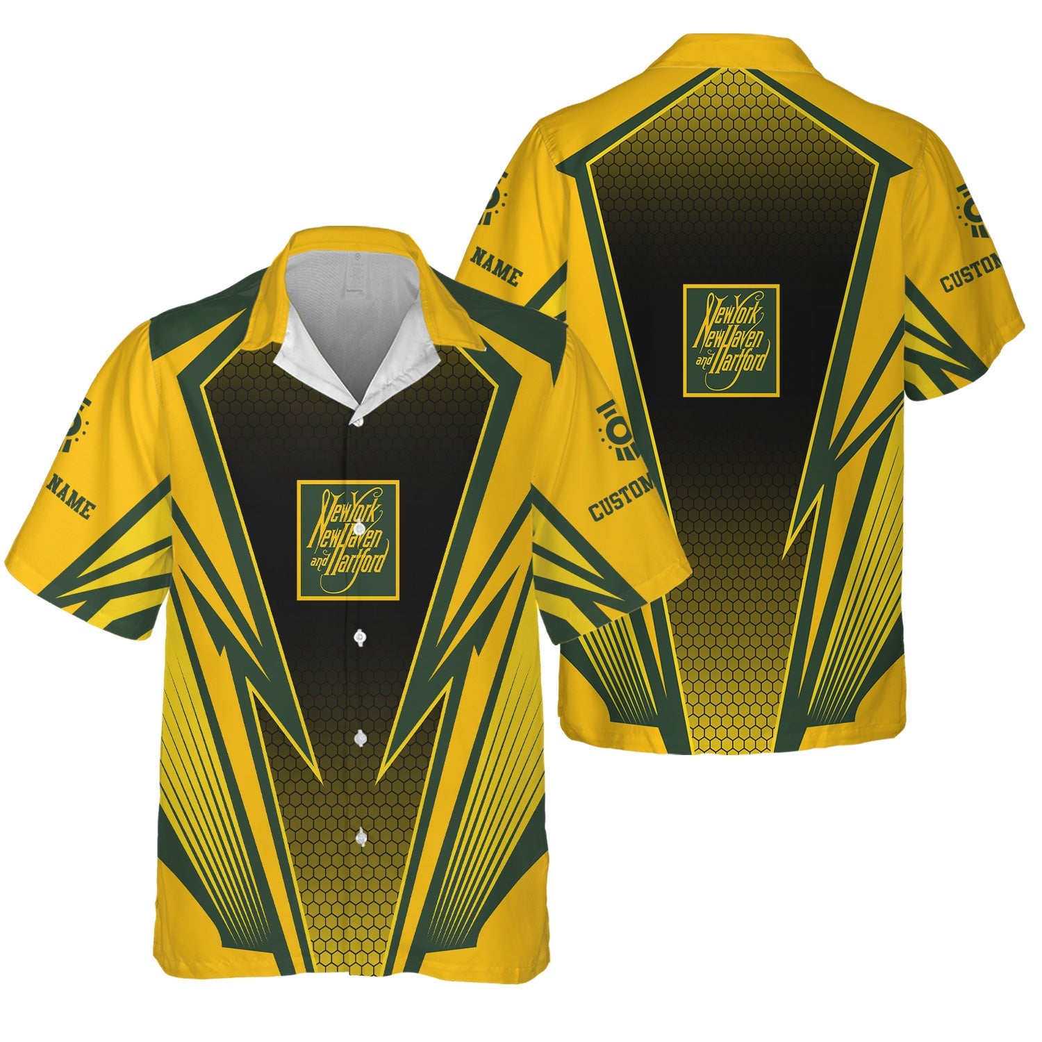 Railspirit Personalized New York, New Haven and Hartford Railroad Hawaiian Shirt Lightning Graphic Style New Haven Railroad Shirt Gift Idea For Train Lover