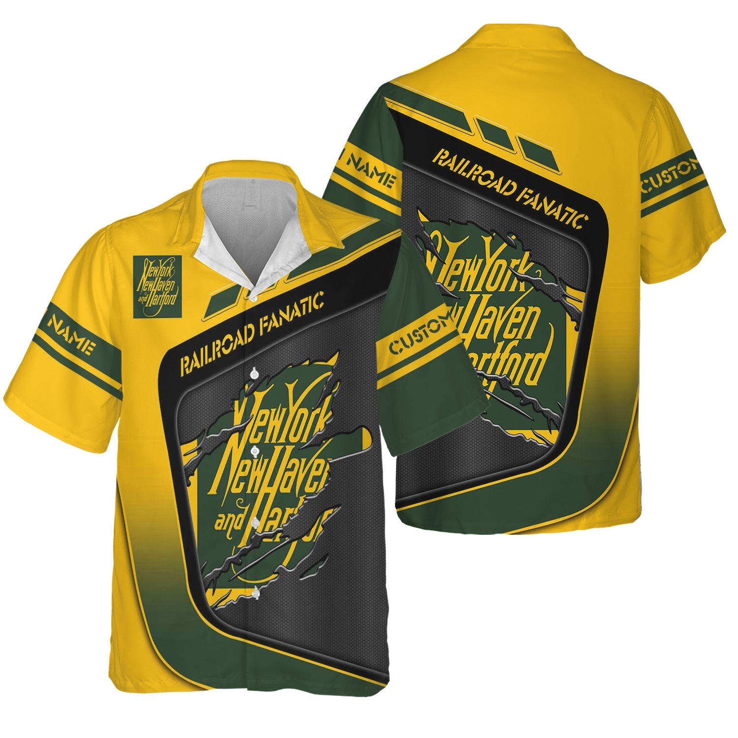 Railspirit Personalized New York, New Haven and Hartford Railroad Hawaiian Shirt Ripped Texture Style New Haven Railroad Train Shirt