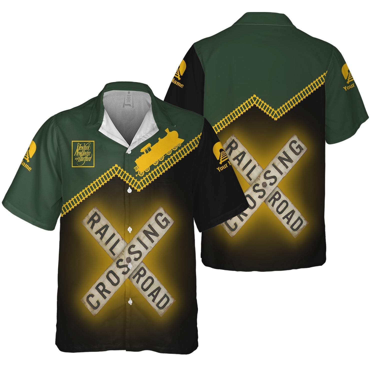 Railspirit Personalized New York, New Haven and Hartford Railroad Hawaiian Shirt Railroad Crossing Printed Train Track Shirt