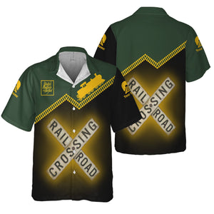 Railspirit Personalized New York, New Haven and Hartford Railroad Hawaiian Shirt Railroad Crossing Printed Train Track Shirt