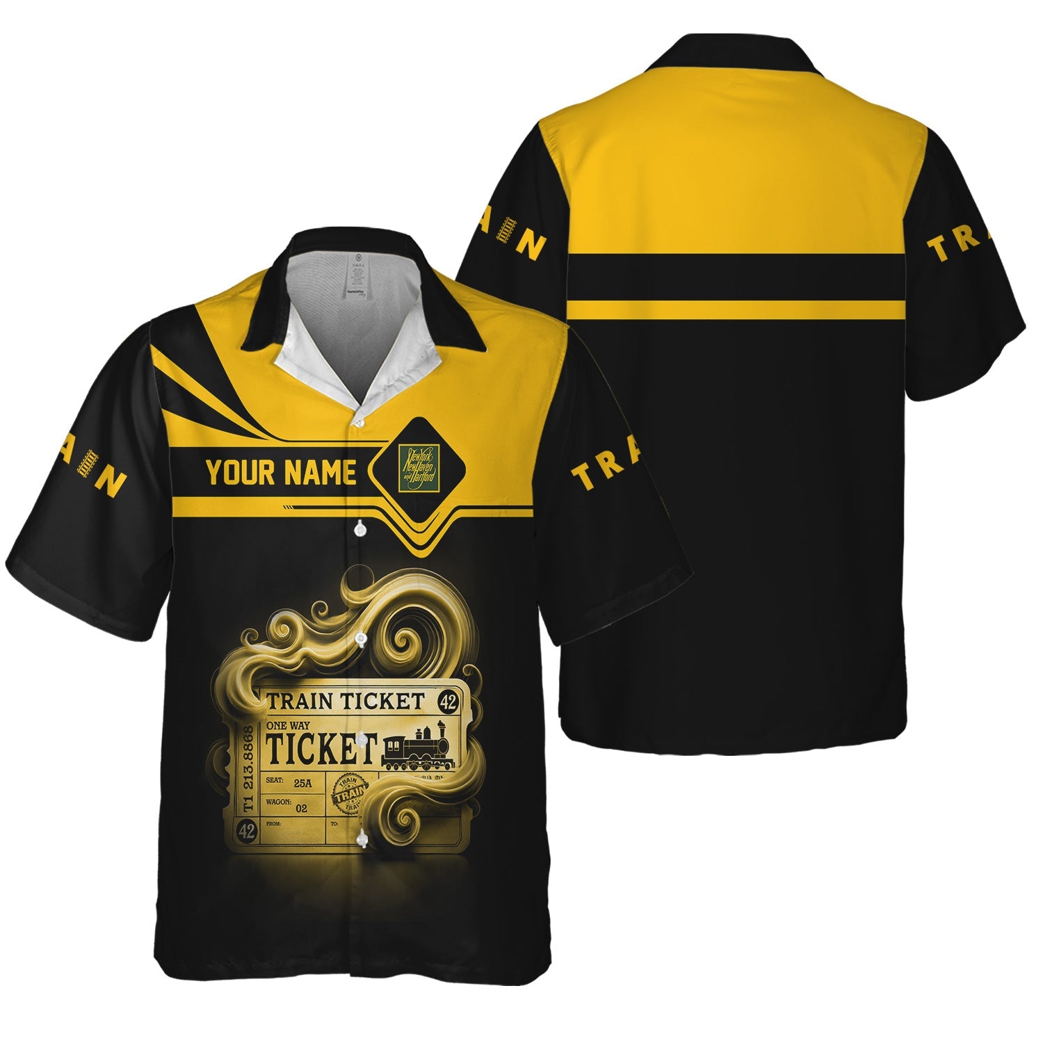 Railspirit Personalized New York, New Haven and Hartford Railroad Hawaiian Shirt Train Ticket  American Locomotive Printed Train