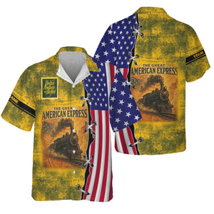 Railspirit Personalized New York, New Haven and Hartford Railroad Hawaiian Shirt Retro American Express Train With USA Flag New Haven Railroad Shirt