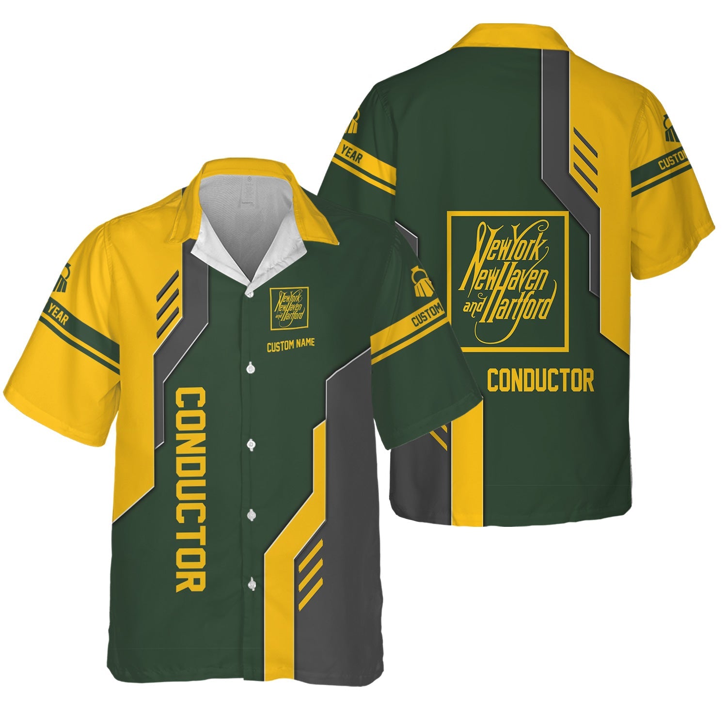 Railspirit Personalized New York, New Haven and Hartford Railroad Hawaiian Shirt Unique Railway Style with Custom Job New Haven Railroad Train Shirt