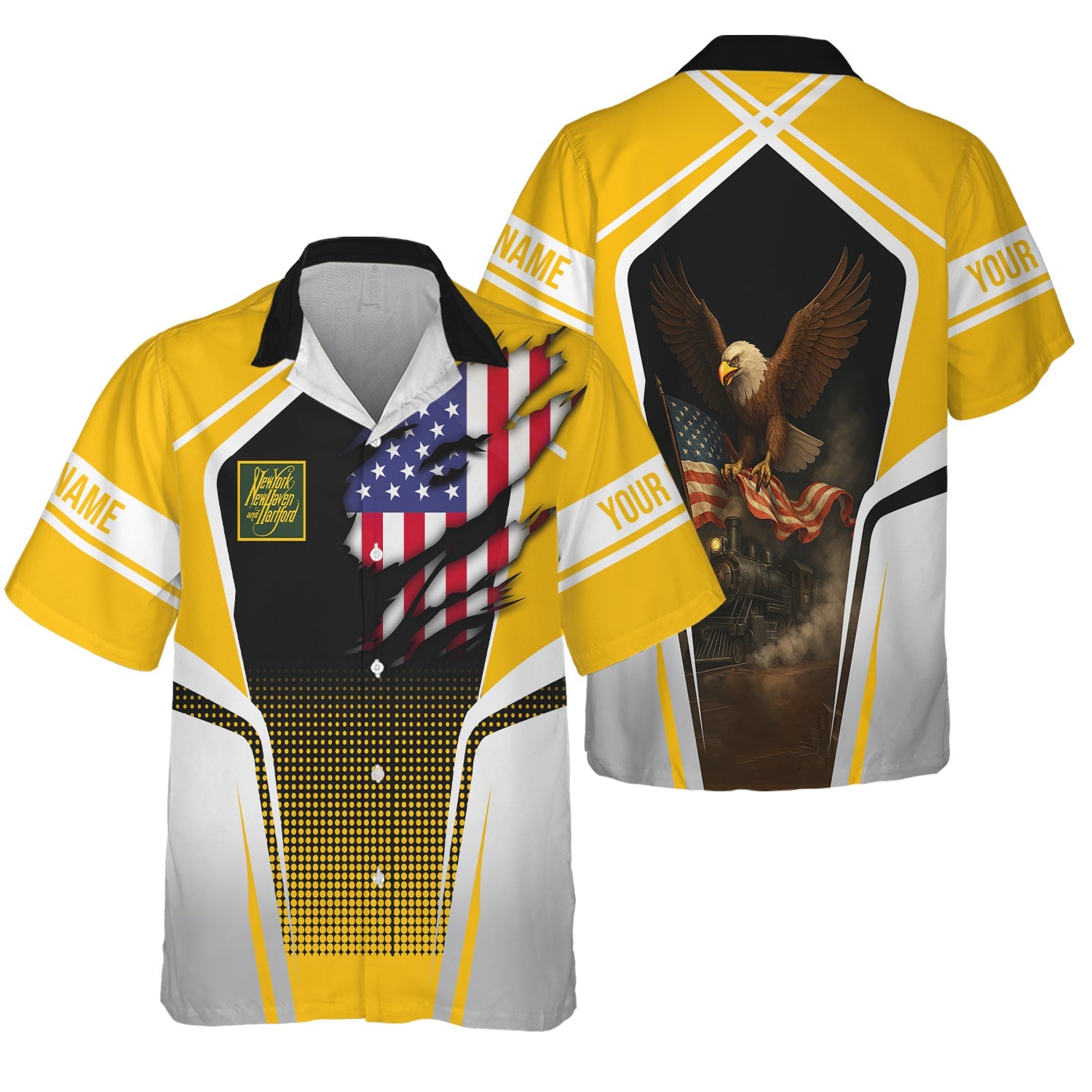 Railspirit Personalized New York, New Haven and Hartford Railroad Hawaiian Shirt American Eagle Vintage Train New Haven Railroad Shirt