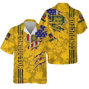 Railspirit Personalized New York, New Haven and Hartford Railroad Hawaiian Shirt USA Flag Claw Art with Custom Job New Haven Railroad Train Shirt