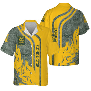 Railspirit Personalized New York, New Haven and Hartford Railroad Hawaiian Shirt Flame Design with Custom Job Position New Haven Railroad Train Shirt