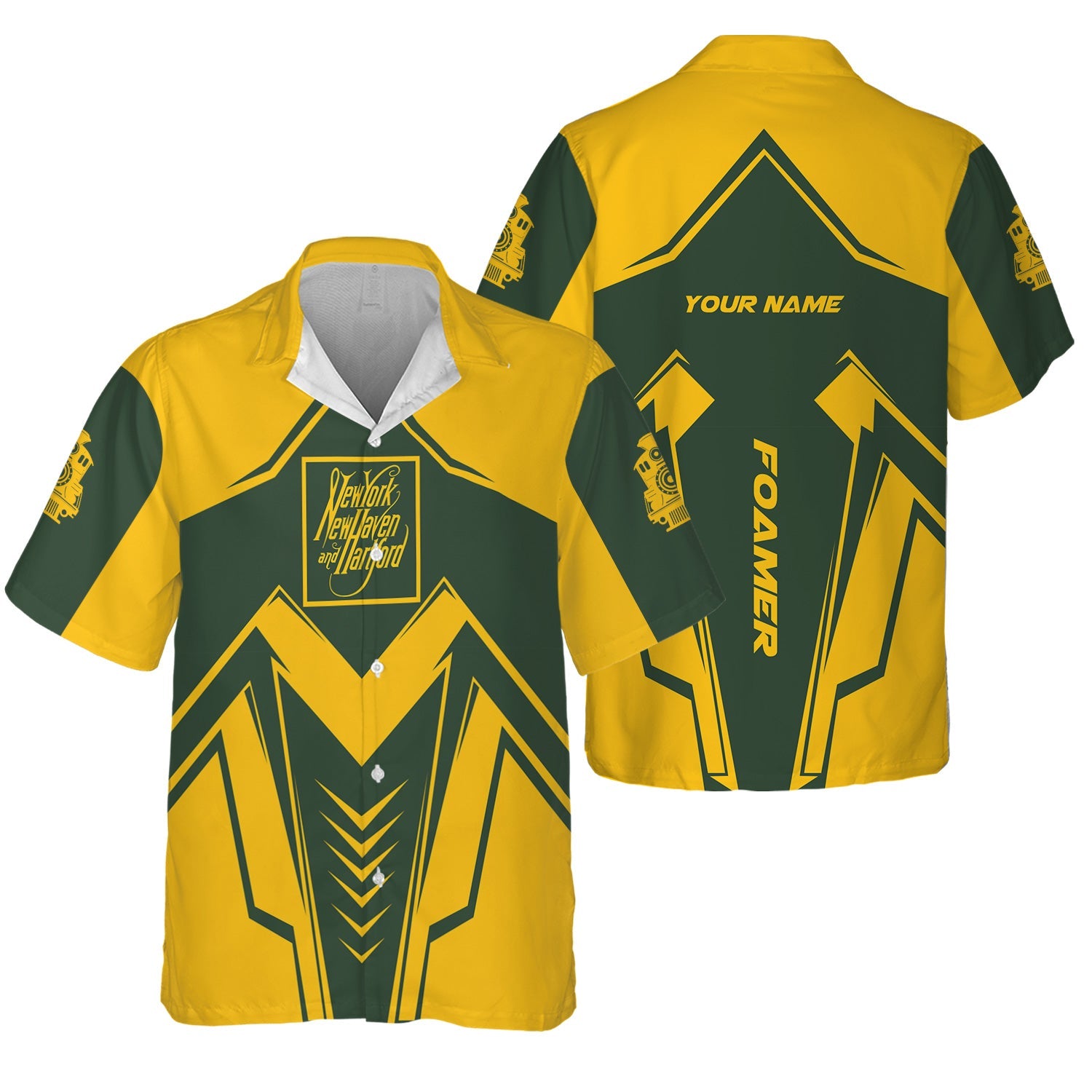 Railspirit Personalized New York, New Haven and Hartford Railroad Hawaiian Shirt Railway Trainspotter Style New Haven Railroad Shirt