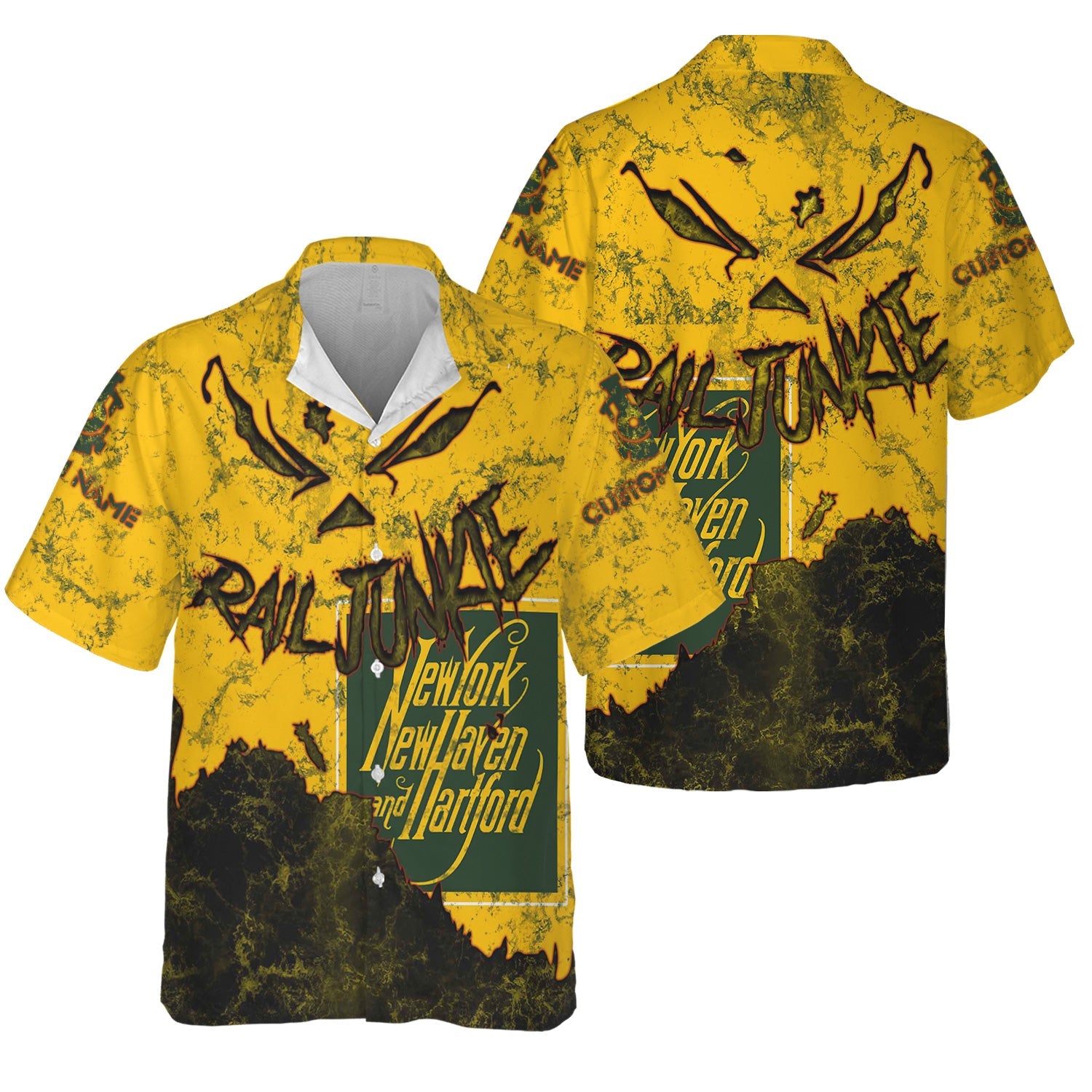 Railspirit Personalized New York, New Haven and Hartford Railroad Hawaiian Shirt Torn Graphic Style New Haven Railroad Train Shirt For Rail Junkie