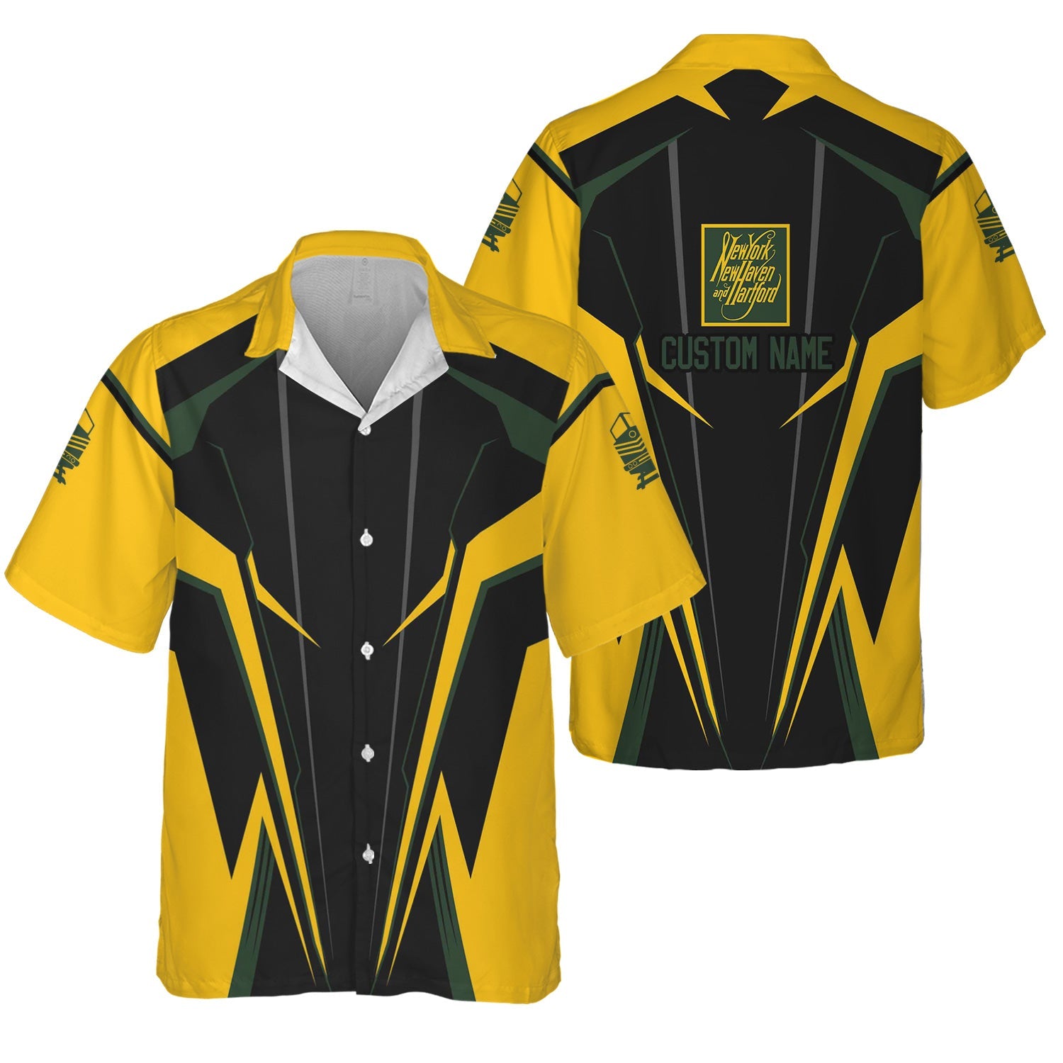 Railspirit Personalized New York, New Haven and Hartford Railroad Hawaiian Shirt Lightning-Edge Design New Haven Railroad Train Shirt