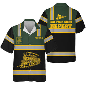 Railspirit Custom Name New York, New Haven and Hartford Railroad Hawaiian Shirt Eat Train Sleep Repeat New Haven Railroad Printed Train Shirt