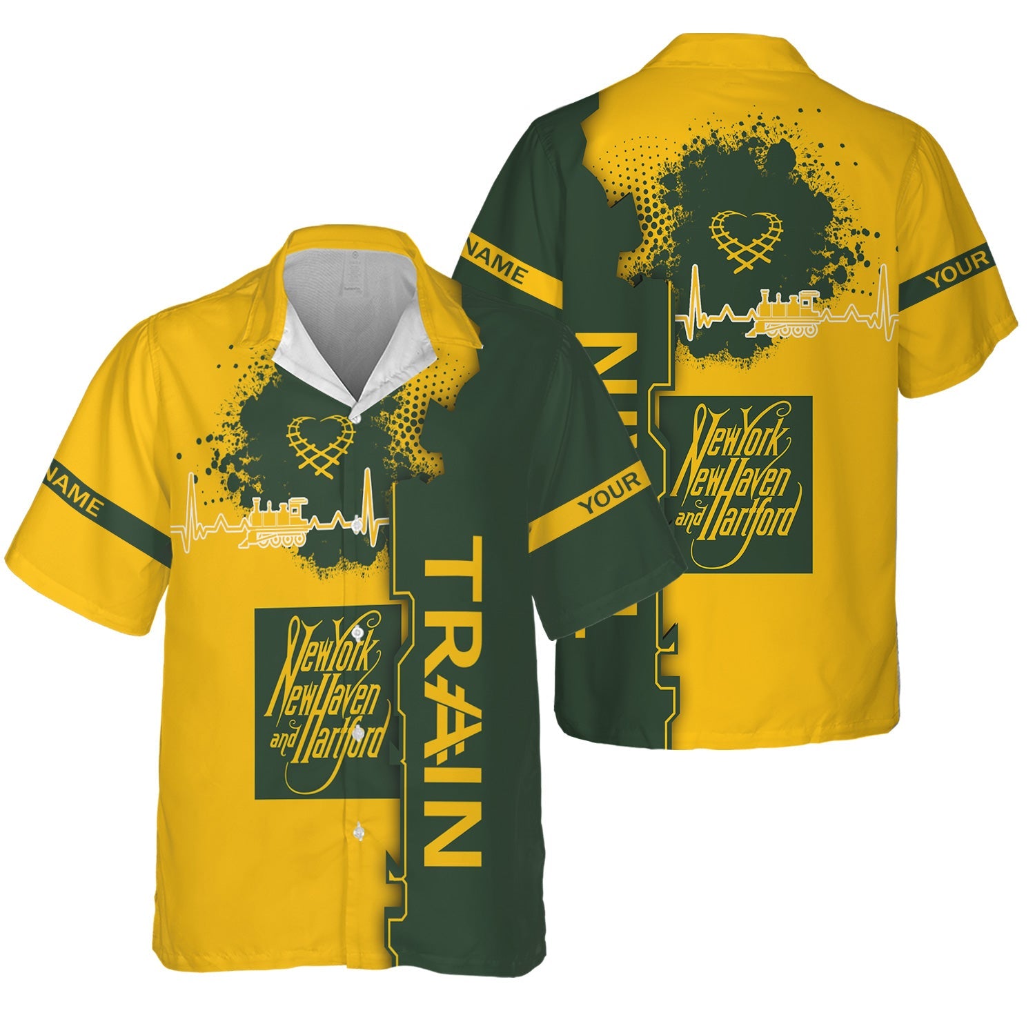 Railspirit Personalized New York, New Haven and Hartford Railroad Hawaiian Shirt Engine Heartbeat and Track Love Style New Haven Railroad Shirt