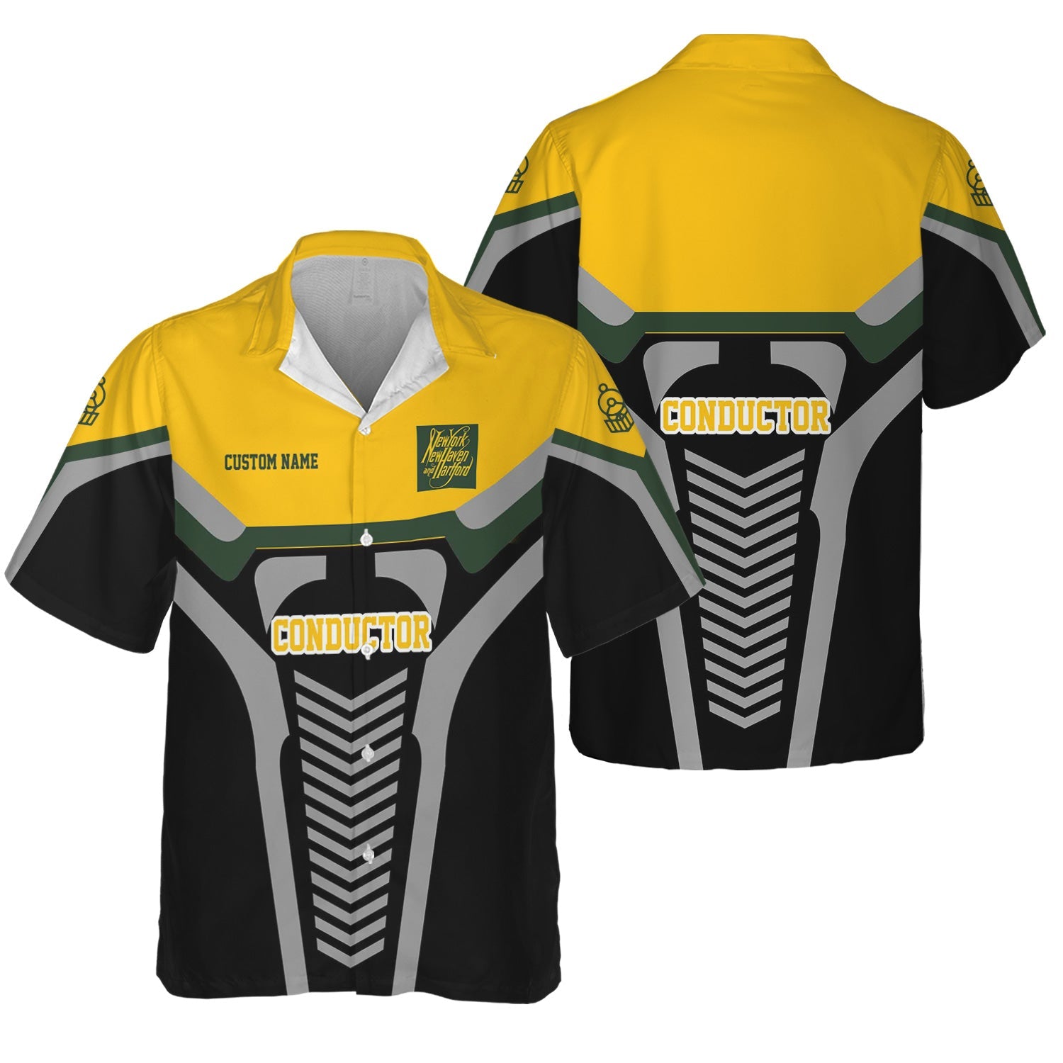 Railspirit Personalized New York, New Haven and Hartford Railroad Hawaiian Shirt Track-Inspired with Custom Job New Haven Railroad Train Shirt