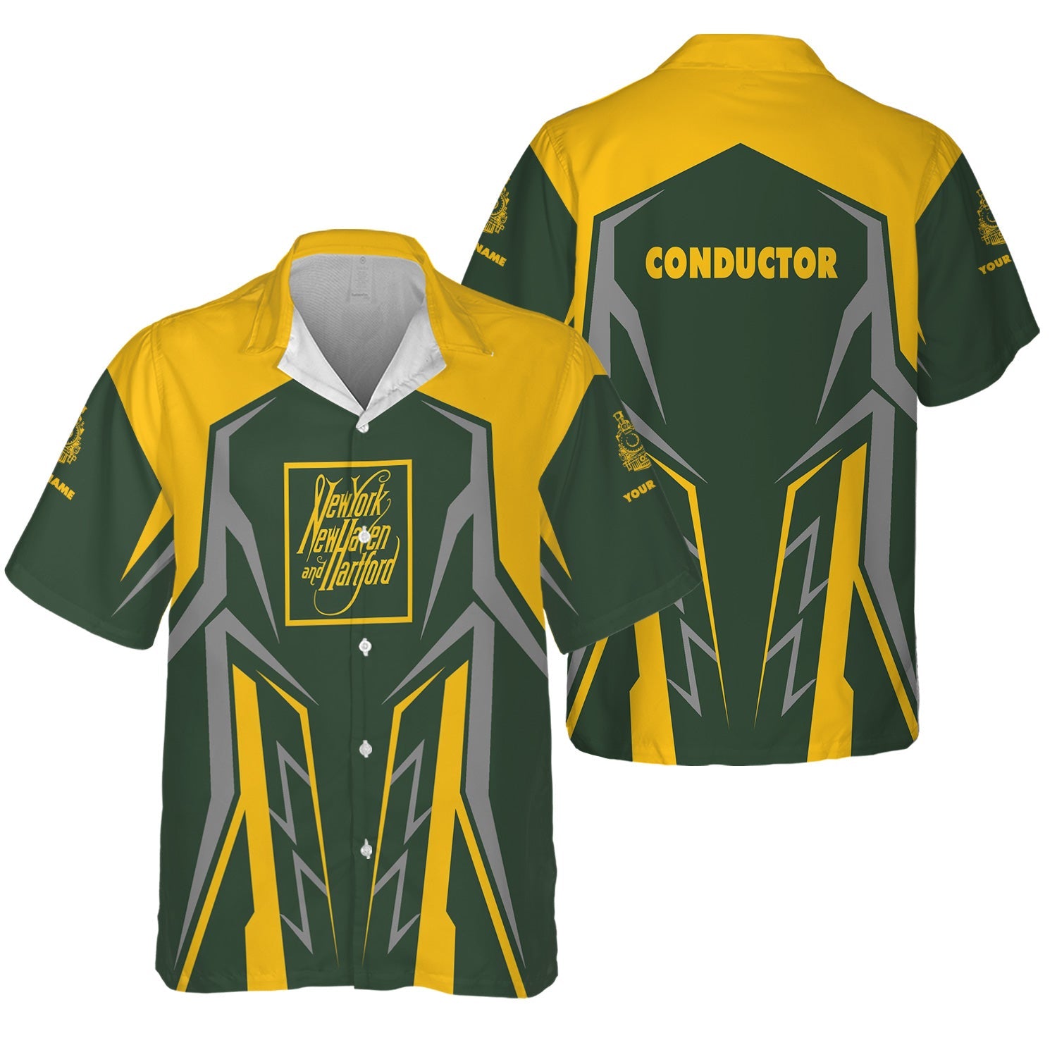 Railspirit Personalized New York, New Haven and Hartford Railroad Hawaiian Shirt Futuristic Design with Custom Job New Haven Railroad Train Shirt