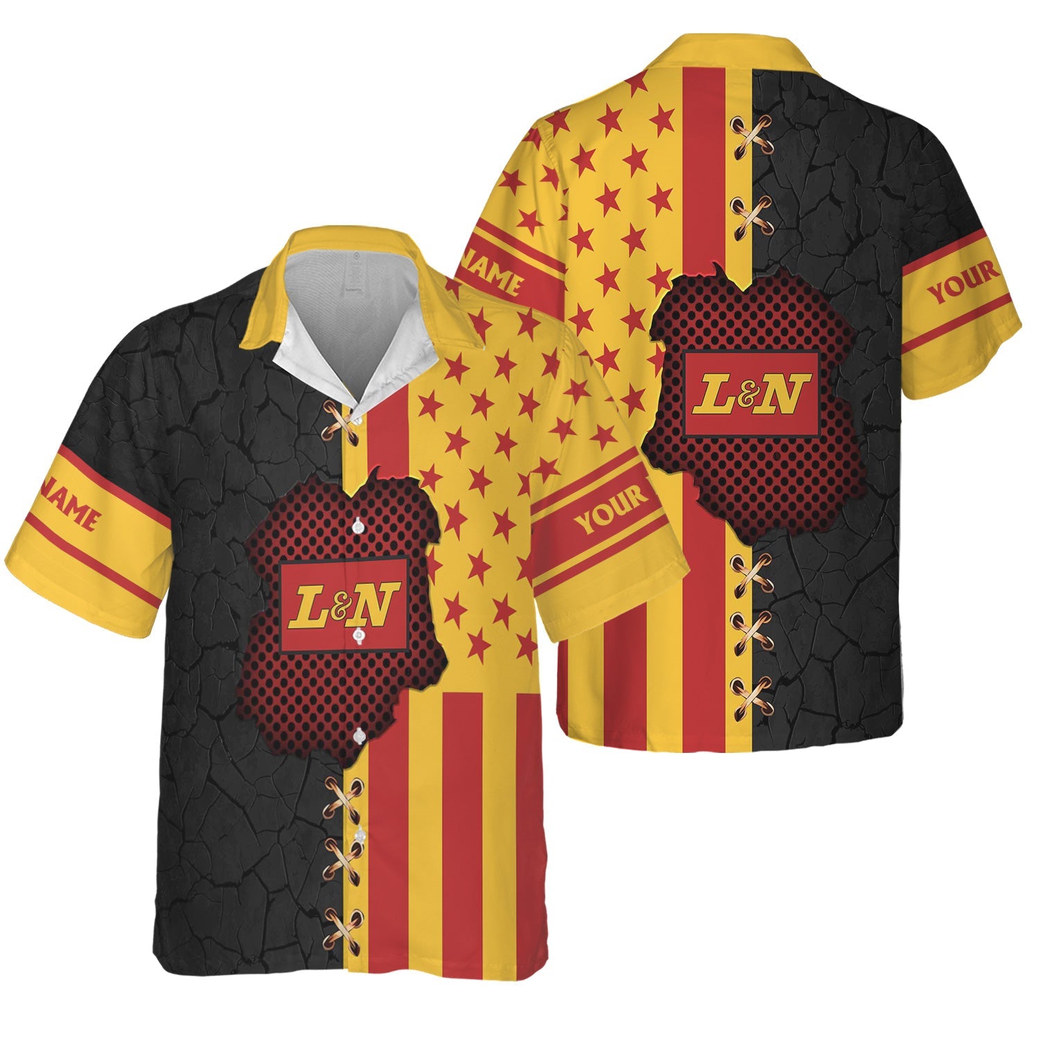 Railspirit Personalized Louisville and Nashville Railroad Hawaiian Shirt American Flag with Crack Effect L&N Train Shirt