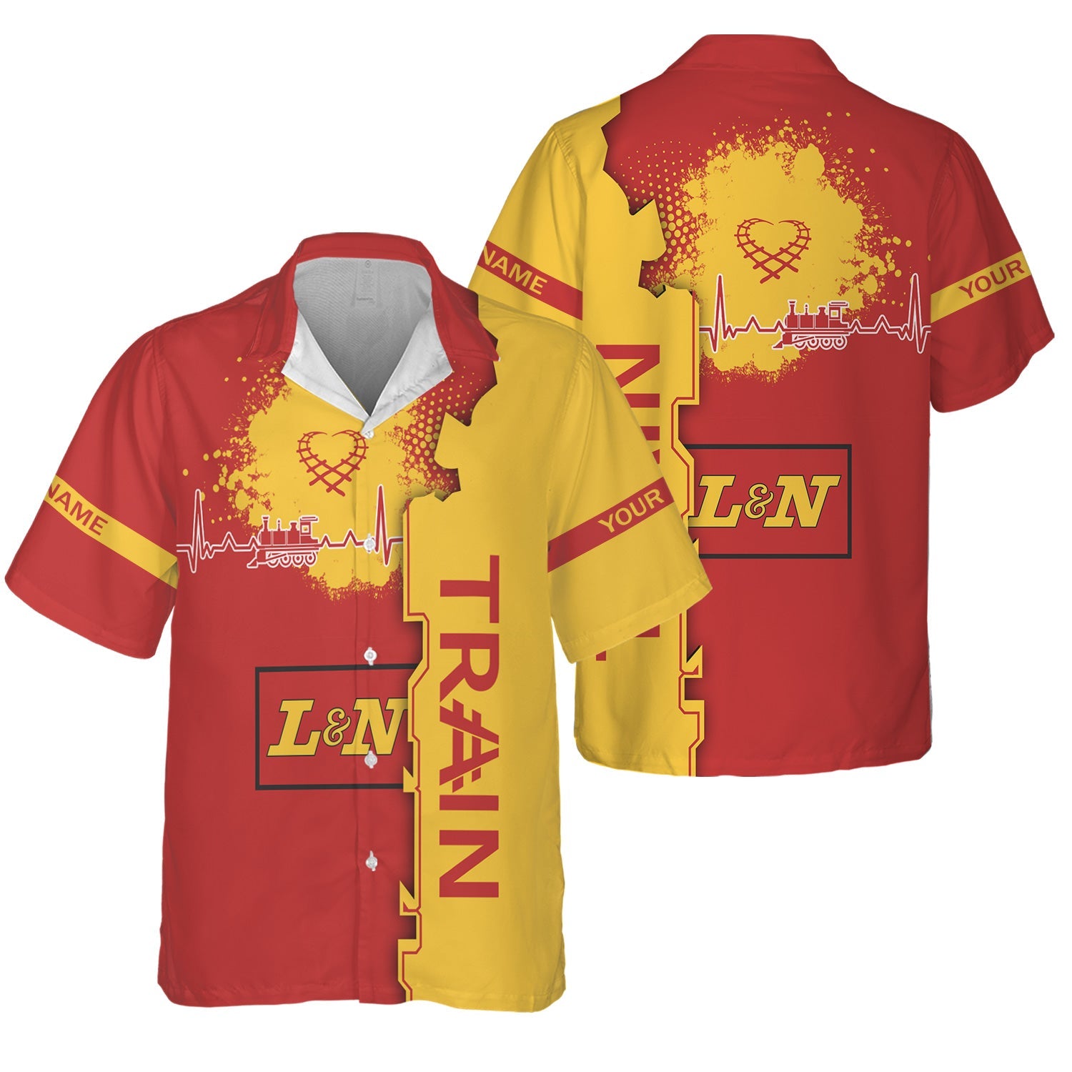 Railspirit Personalized Louisville and Nashville Railroad Hawaiian Shirt Engine Heartbeat and Track Love Style L&N Shirt Gift Idea For Train Lovers